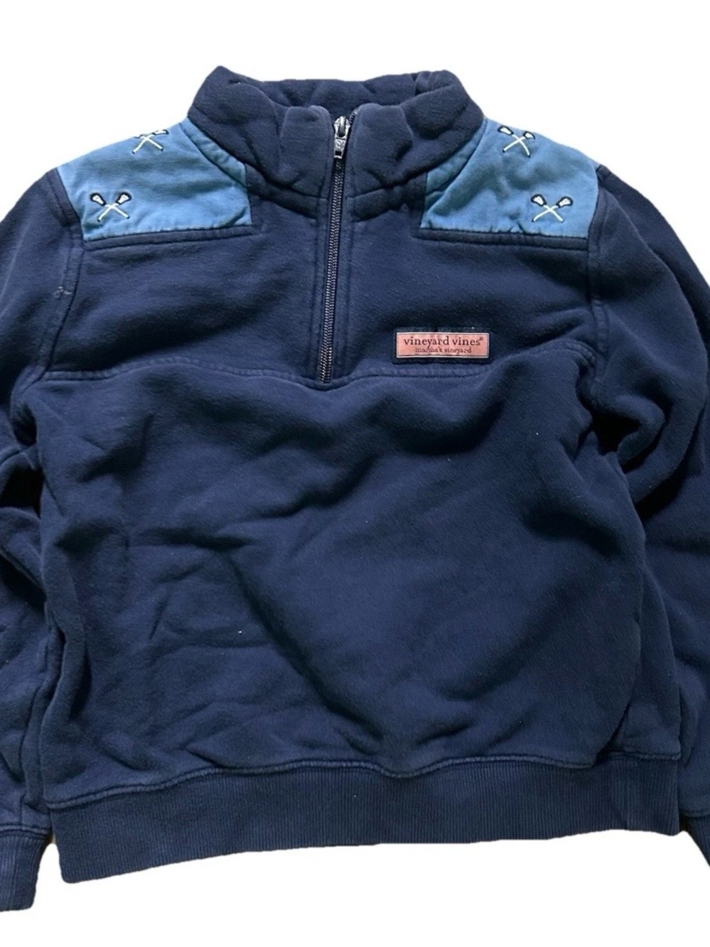 Boys Vineyard Vines Navy Blue 1/4 Zip Pullover Lacrosse Size Small (8-10)